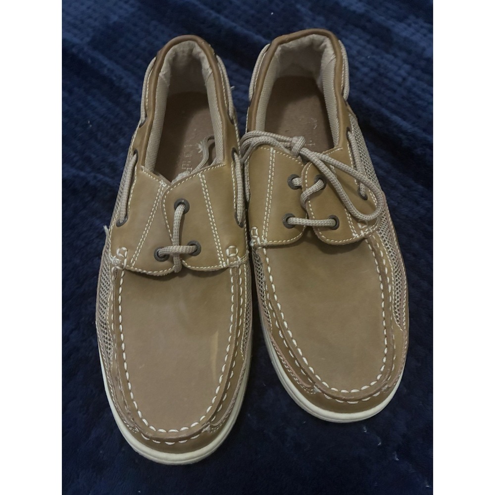 Margaritaville Men's Anchor Boat Shoes Tan Leather Mesh Lace Up Size 11